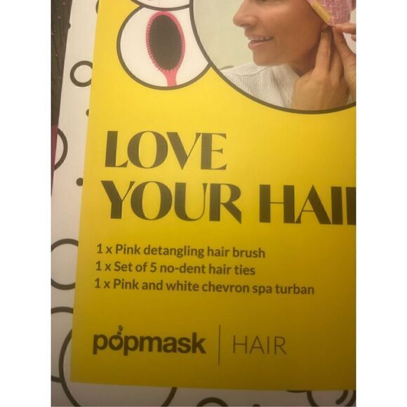 POPMASK LOVE YOUR HAIR ULTIMATE HAIR GIFT SET FOR HER BRUSH TIES SPA TOWEL PINK - Picture 4 of 4